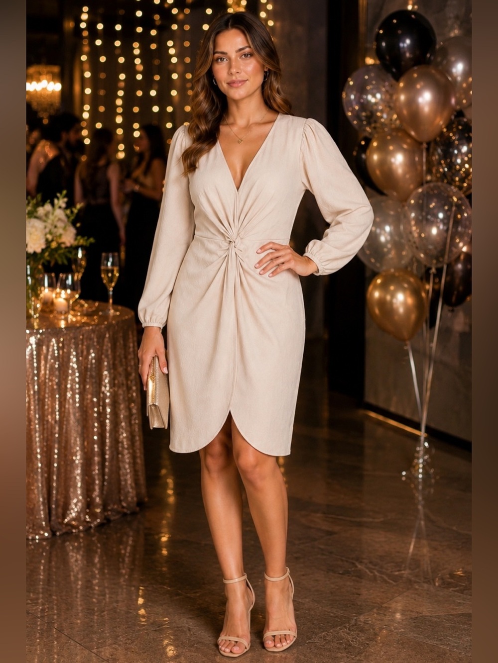 ✨ INC International Concepts Cream Long Sleeve Dress – Size M ✨